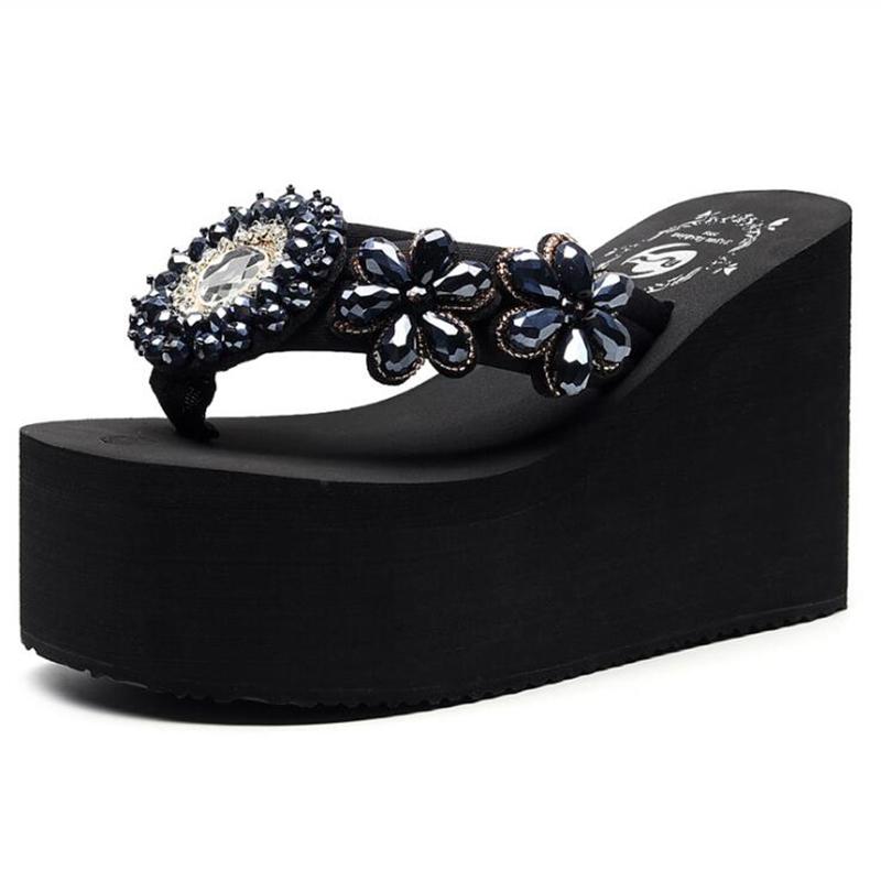 Slippers 2021 Arrival Fashion Crystal Platform Women Lady Sexy Rhinestone Wedges High Heels Slides Beach Shoes S143