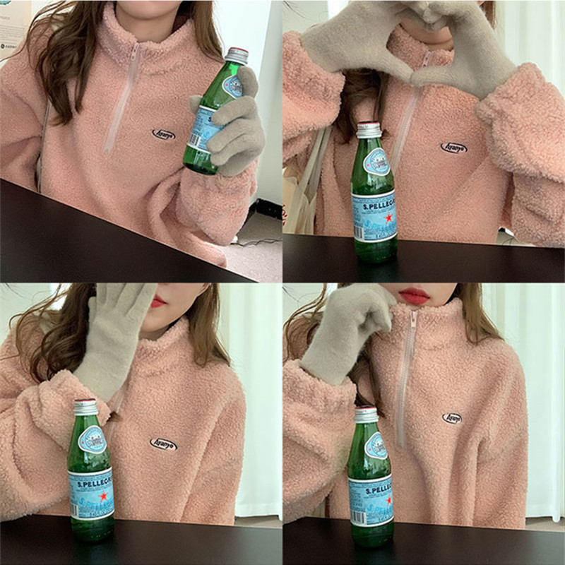 3colors korean style Women Winter lamb fur Coats Warm Casual embroidery thick warm jackets womens (X1726) 210423