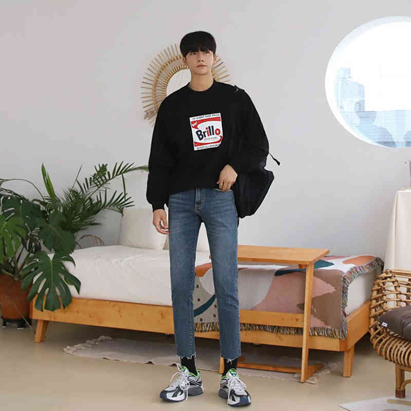 IEFB men's clothing Korean Slim Fit Jeans spring trend all-match casual hole raw bottoms blue ankle-length trousers 9Y4310 210524