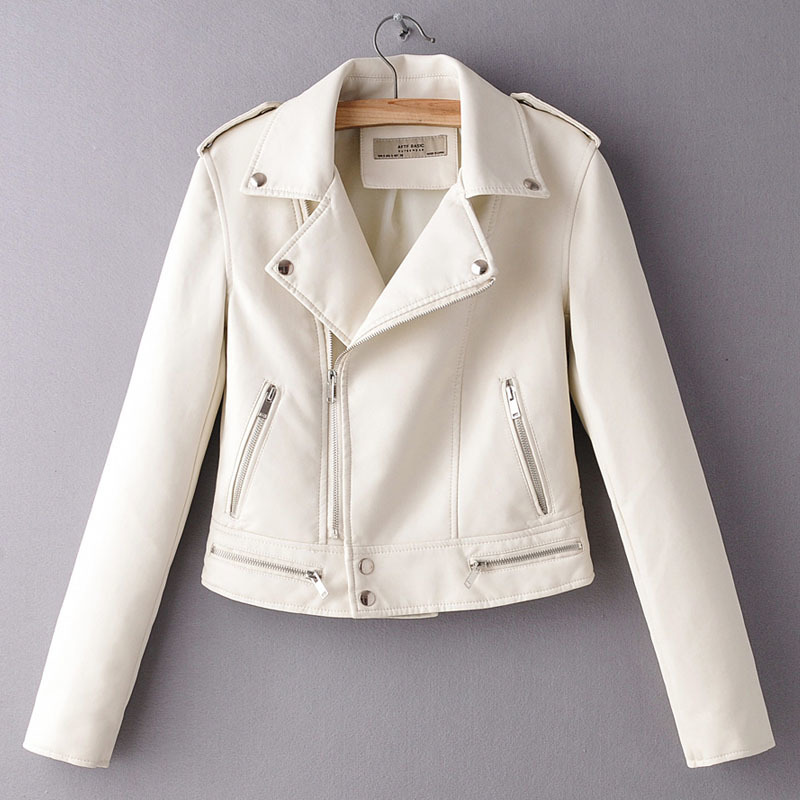 PU Long Sleeve Lapel Simple Chic Locomotive Women's Jacket Winter Windproof Pink Basic Casual Slim Female Coat Beige Black 210507