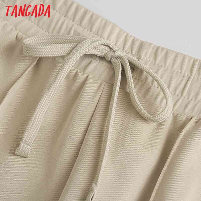 Women Sold Beige Long Trousers Vintage Style Strethy Waist Lady Pants Pantalon JE13 210416