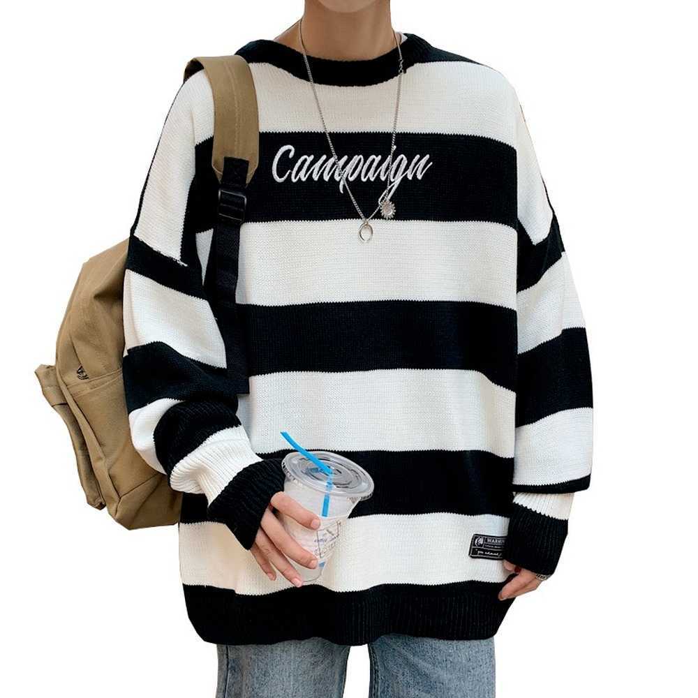 Crew Neck Sweater Men Striped Sweater Men Casual Clothes 2021 Streetwear Korean Fashion Pullover Sweaters Knitted Oversized Y0907