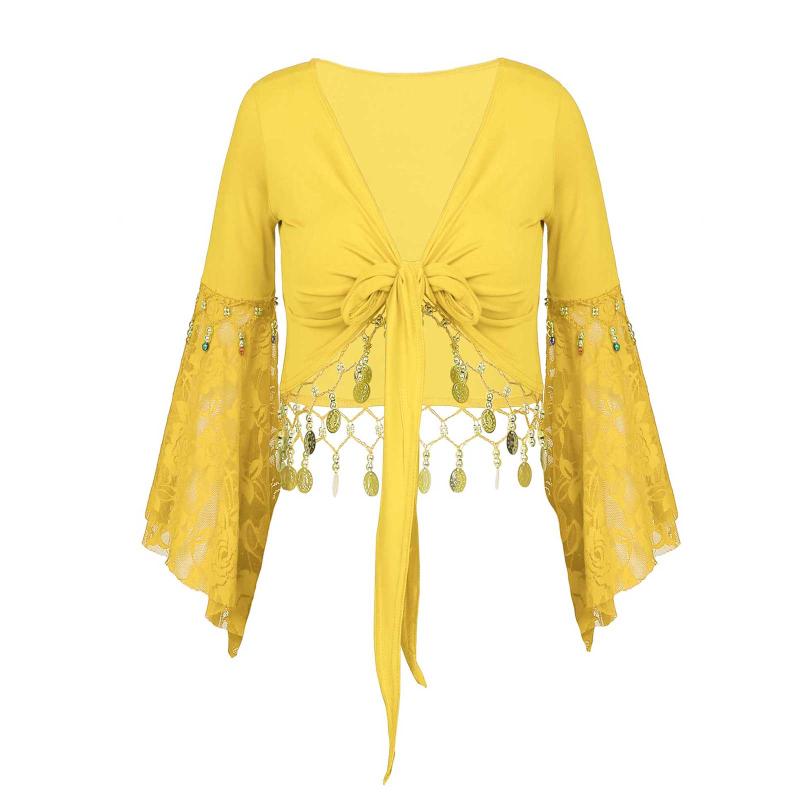Scarves Women Belly Dance Costume Shawel Tops Tie Lace Patchwork Three Quarter Flare Sleeve Bell Bead Tassel Lace-Up Shawl Cardigan
Scarves Women Belly Dance Costume Shawel Tops Tie Lace Patchwork Three Quarter Flare Sleeve Bell Bead Tassel Lace-Up Shawl Cardigan
