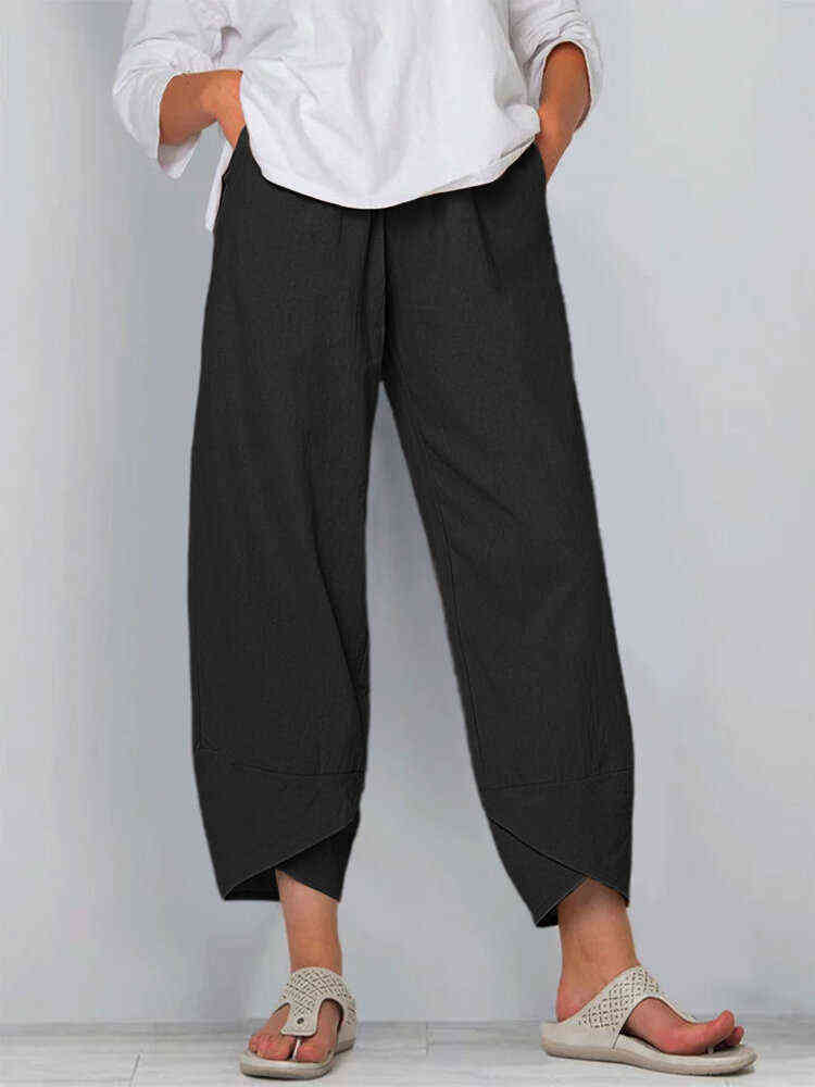 Harem Pants Women Summer Trousers Casual Elastic Waist Cotton Linen Wide Leg Loose Pantalon Clothing Plus Size 211115