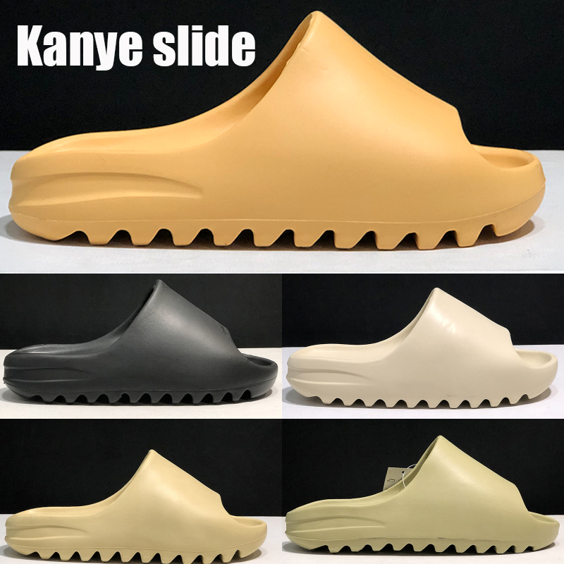 

New Kanye Slide shoes Fashion slipper desert sand resin earth brown Summer Platform Sandale Triple Black Bone White men slippers with box