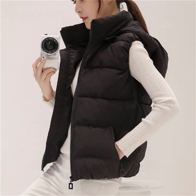 Wonder Hooded Cotton Vest Vintage Casual Warm Thick Waistcoat Sleeveless Solid Removable Hat Outwears 210510