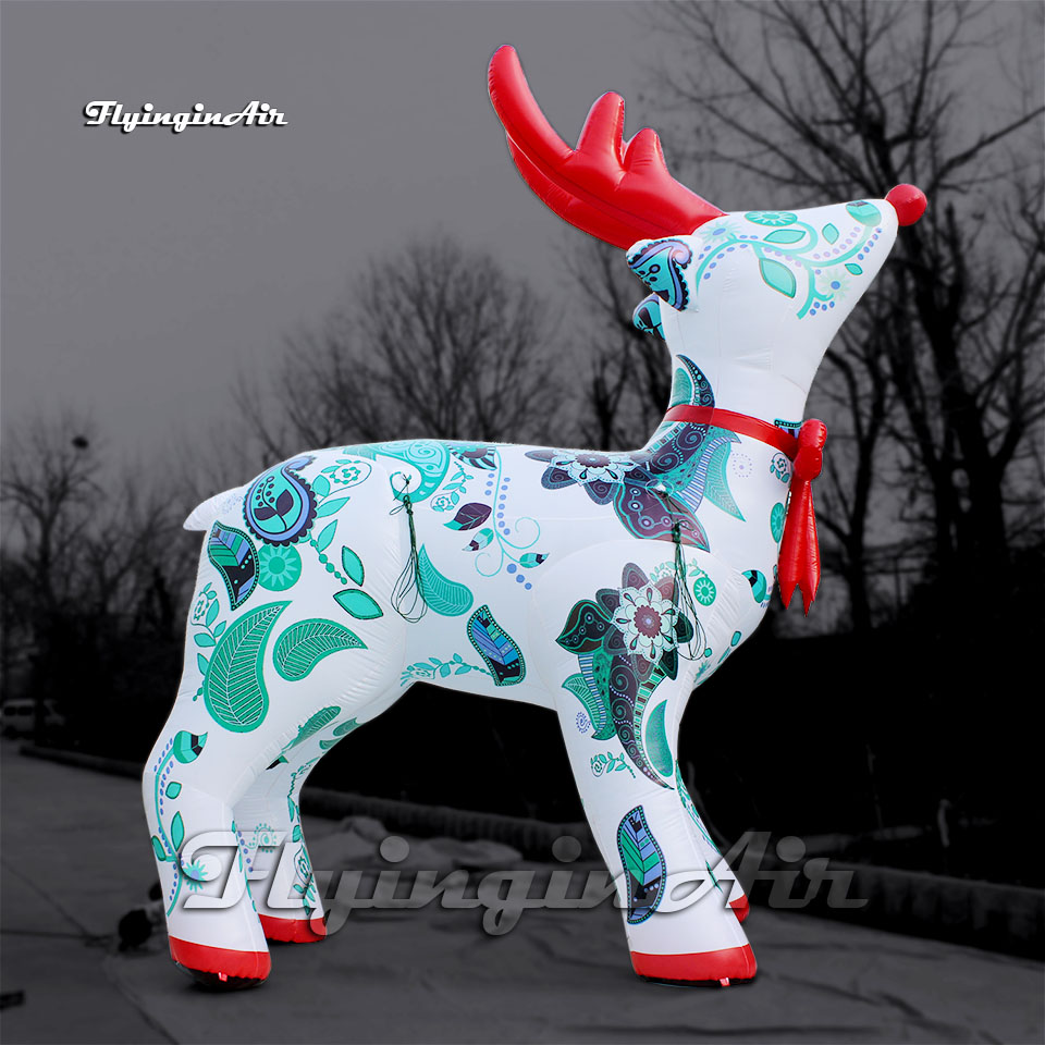 Personalized Christmas Character Model White Inflatable Reindeer 5m Winter Cartoon Animal Mascot Blow Up Deer Balloon For Yard And Park Decoration
