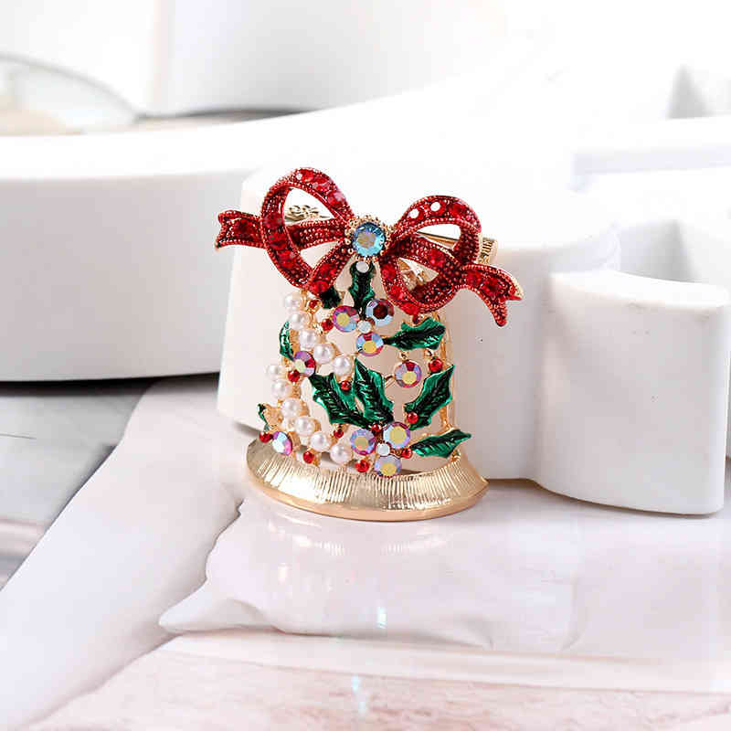 Brooch Christmas Fashion Accessories Oil Dripping Diamond Hollowed Out Bell