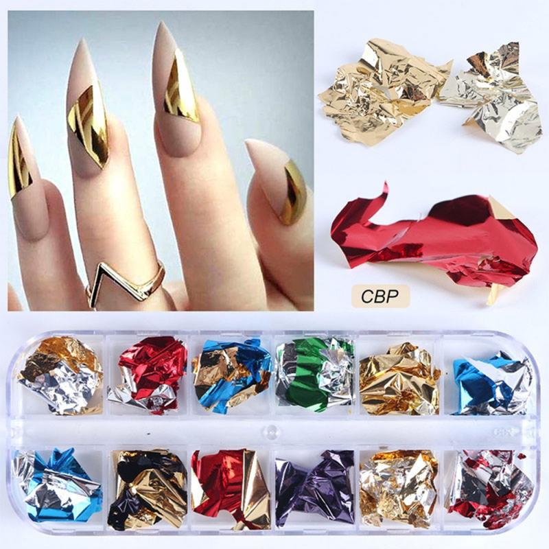 Gold Silver Red Colorful Nail Art Foil Paper Irregular Aluminum Nails Sticker Manicures Glitter Gel Polish Fingernail Decoration