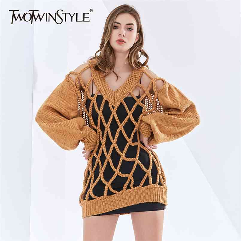 Casual Hollow Out Sweater For Women V Neck Long Sleeve Loose Knitted Tops Female Fashion Clothing Autumn 210524, Black 
Casual Hollow Out Sweater For Women V Neck Long Sleeve Loose Knitted Tops Female Fashion Clothing Autumn 210524, Black