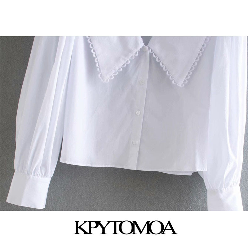 Women Sweet Fashion With Embellished Trim Loose Blouses Long Sleeve Button-up Female Shirts Chic Tops 210420