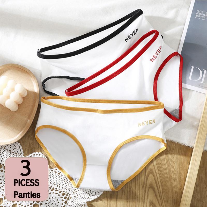 Women's Panties 3Pcs/Set High-Quality Underwear Polyester Japanese Briefs For Solid Mid Rise Comfort Lady Lingerie Cotton Crotch, Set 22
