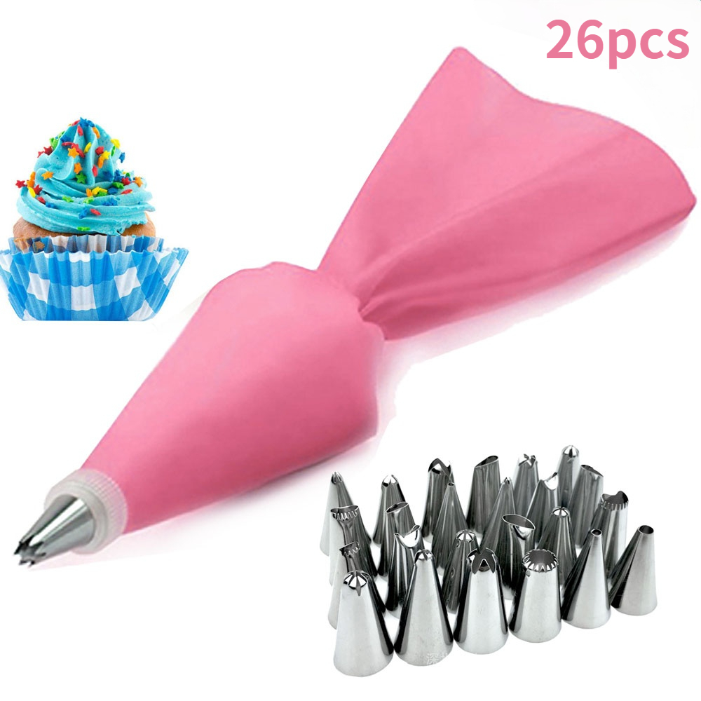 26Pcs/8Pcs Set Silicone Pastry Bag Tips Kitchen DIY Cake Cream Decorating Tools Reusable Pastry Bags+24 Nozzle Set Resin Mold
