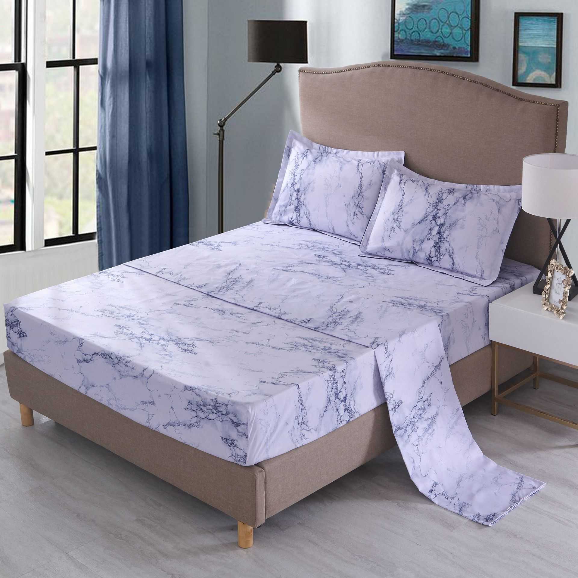 Home textile bedding stone pattern fitted sheet four piece set, White