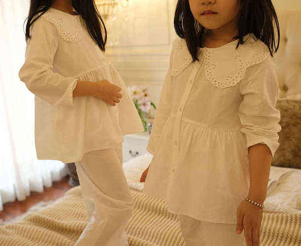 Kid Girls Lolita Embroidered Turndown Collar Pajama Sets.Vintage Toddler Kids Pyjamas set Sleep Loungewear.Childrens Clothing 211130