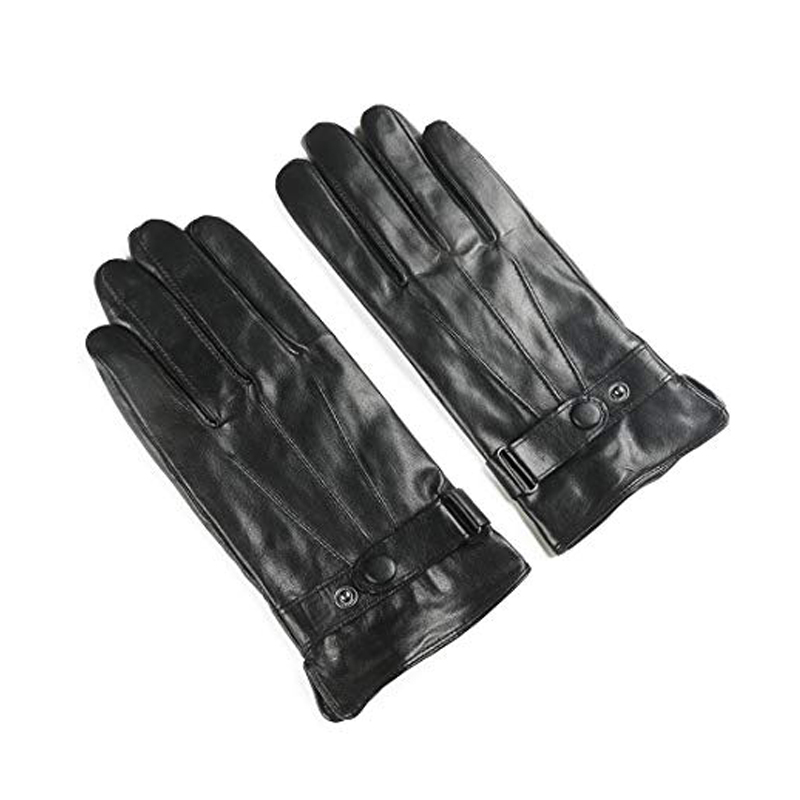 Fashion Breathable Lambskin Gloves High Quality Men's Velvet Lined Real Leather Buckled Driving Winter for Male Mitten