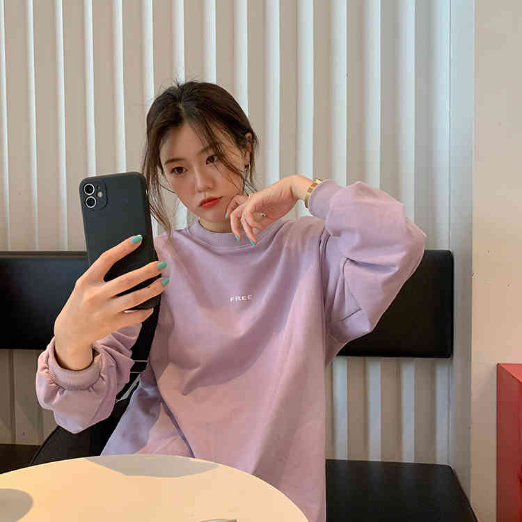 2 colors autumn korean style Women Sweatshirts Long Sleeve back print loose Sweatshirt Womens pullovers ( F4092) 210423