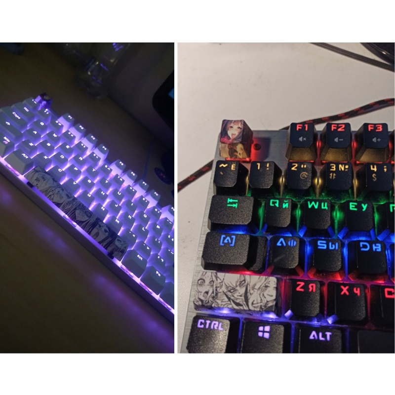 4Pcs Japanese Anime PBT Space Keycaps Ahegao Keycaps 6.25U ESC Spacebar Caps For Mechanical Keyboard Switches Keycaps