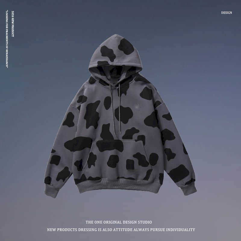 Men Sweatshirt Autumn Winter Fried Street Full Print Black White Cow Loose Lovers Lazy Sports Hoodies Trendy 210526