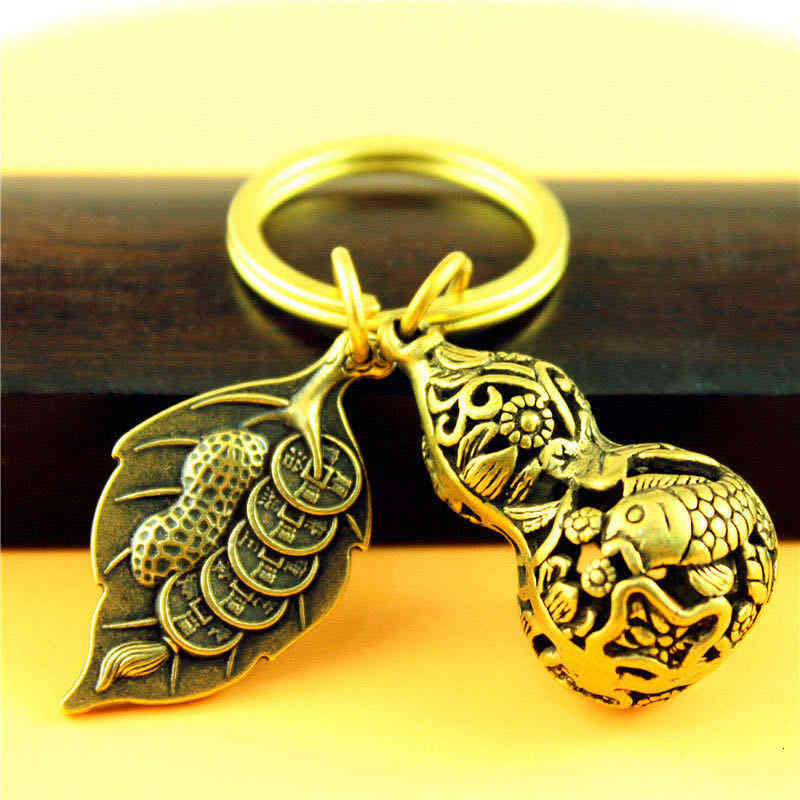 Key Rings Pure Brass Chain Creative Personality Zhaocai Chinese Style Auto Pendant Accessories
