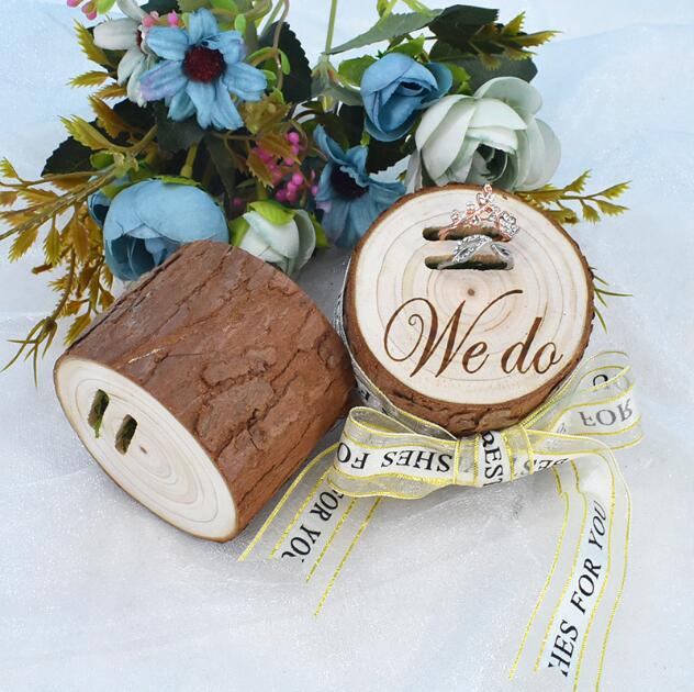 Rings Pillows Retro rural log wood ring box proposal engagement wedding decorations