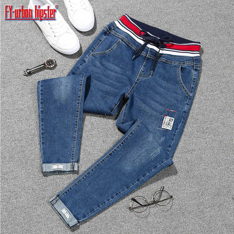 Plus size 5XL Lace up Stretch jeans woman patch cuff denim harem pants elastic Fashion women High waist pencil mujer 210922