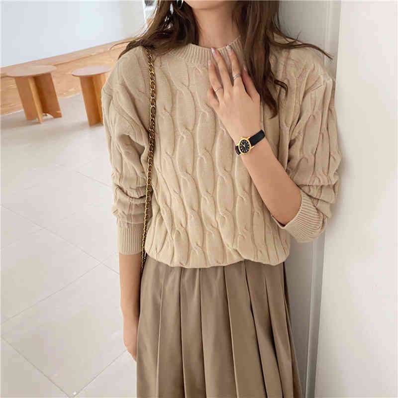 Colorfaith New Autumn Winter Women's Sweaters Pullovers Warm Minimalist Korean Elegant Pink Solid Ladies Jumpers SW1063JX 210413