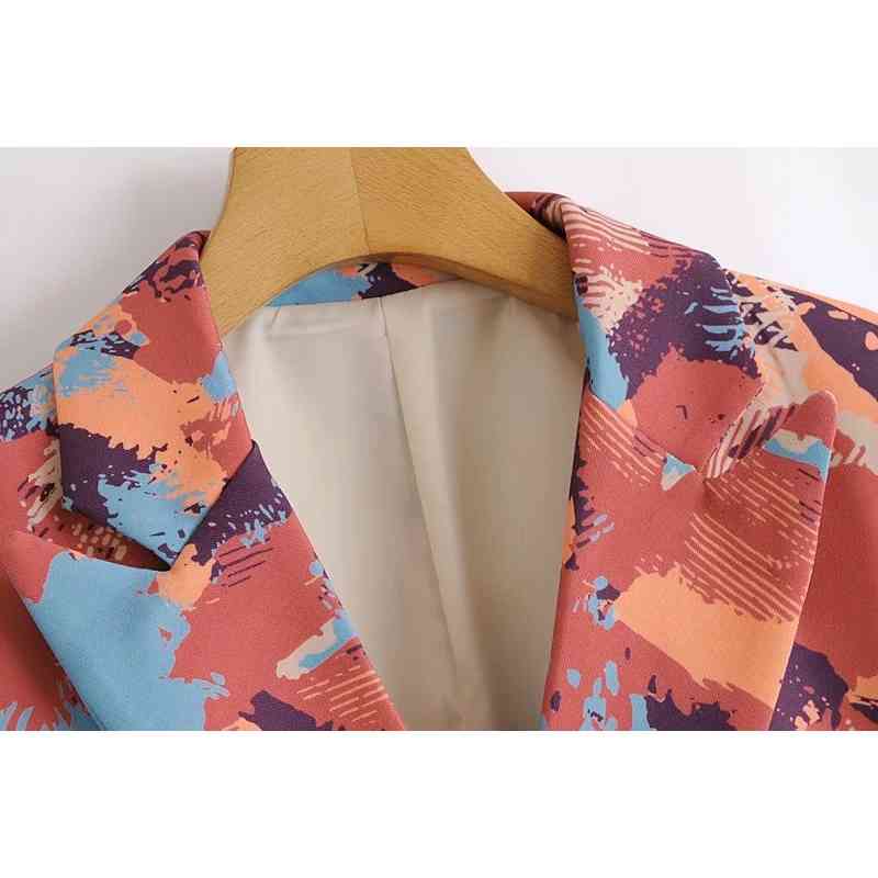 Tie dye women stylish long blazer fashion ladies loose red print jackets suit streetwear female chic blazers girls 210430