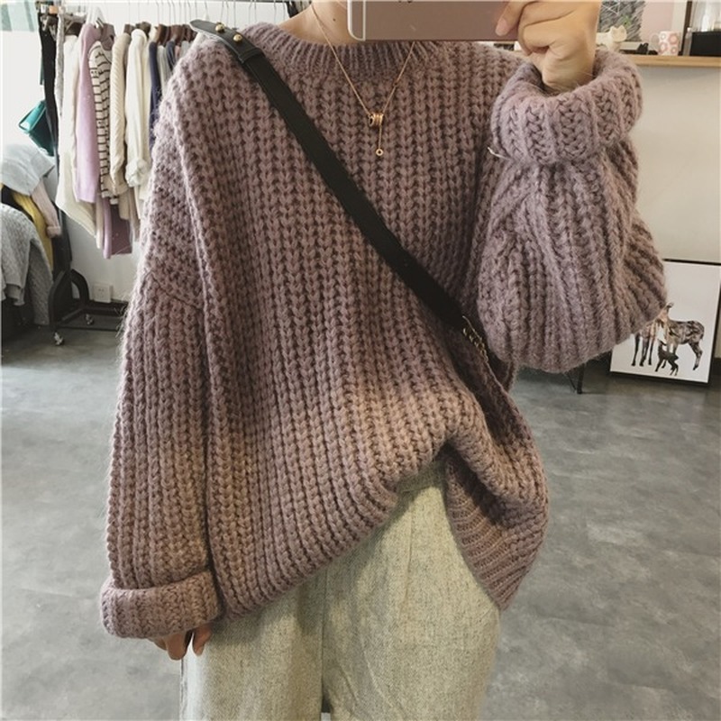 Autumn Winter Korean Vintage Women Sweater Jumper Casual Knitted Green Sweater Women Pullover Loose Sweaters For Women 11629 210518
