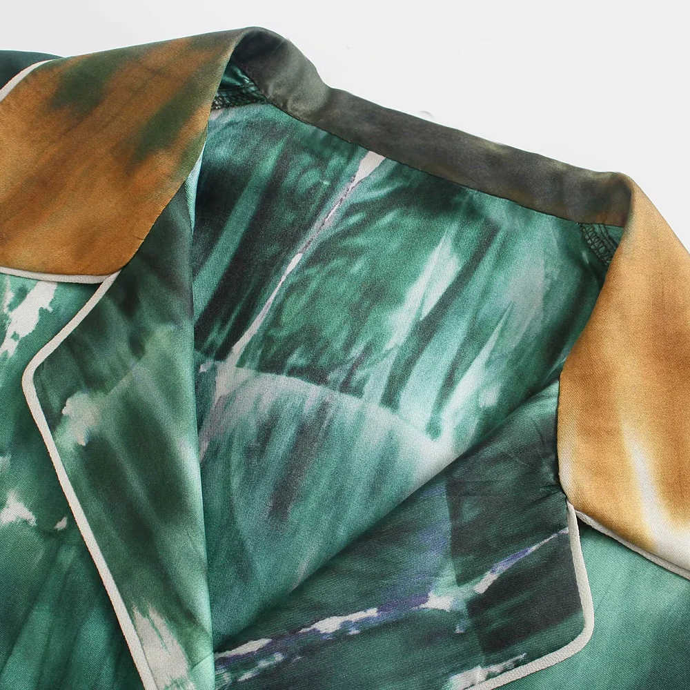 XEASY Summer Women Vintage Two-Piece Set Tie Dye Single-Breasted Shirt Elastic High Waist Casual Trousers Pants 210930