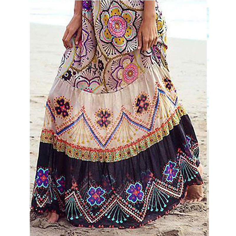 Women Dress Tassel Slash Neck Print Off Shoulder Dresses Plus Size Flowers Summer Beach 210524