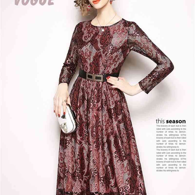 Arrival Spring Summer Dress Women Elegant Sexy Hollow Out Lace Female Vintage Party Vestidos Free Belt 210520