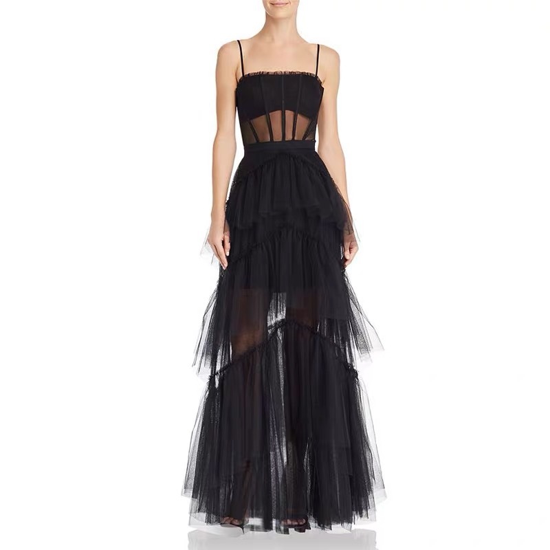 Strap Dresses Female Sleeveless High Waist Hollow Out Patchwork Mesh Dress Fashion Clothes Summer sukienki 210421