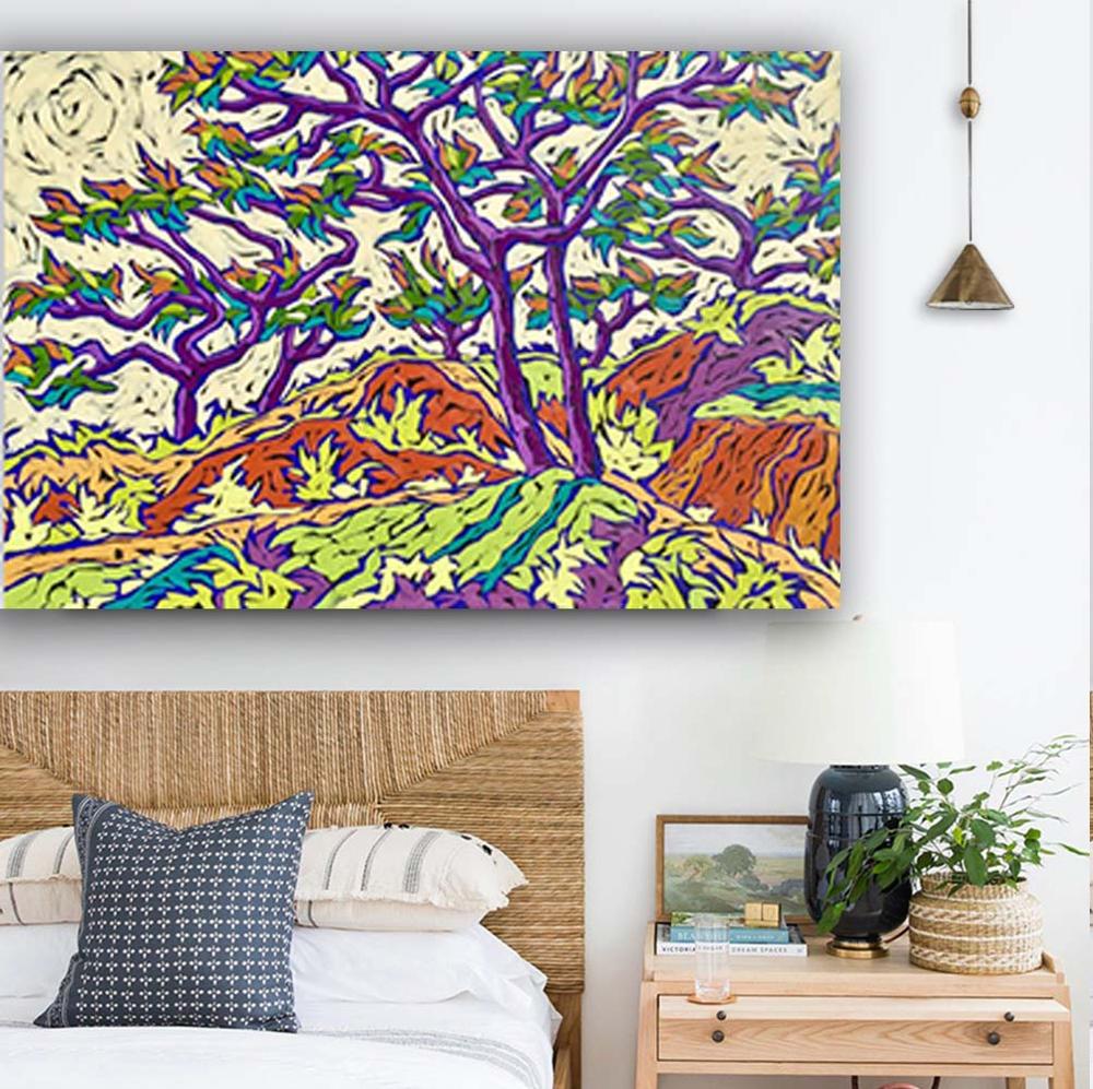 Modern Abstract Landscape Painting Printed On Canvas Purple Trunk Wall Art Print Poster For Living Room Drop Shipping No Frame