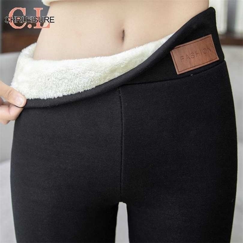 CHRLEISURE Winter Pants For Women Thick Velvet Warm Trousers Skinny Solid Fleece Leggings 211124Z