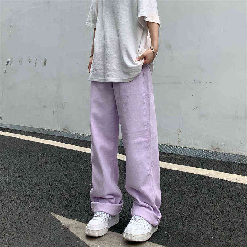 Women's Jeans Vintage Straight Baggy High Waist Korean Fashion Streetwear Casual Pants Femme Wide Leg Purple Mom Denim Trouser 211129