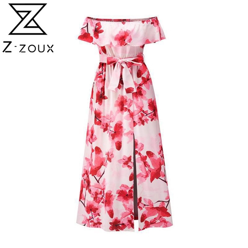 Women Dress Printed Bohemia Sexy Long Print Maxi es Slash Neck Off Shoulder Lace Up Loose Casual Beach es 210513