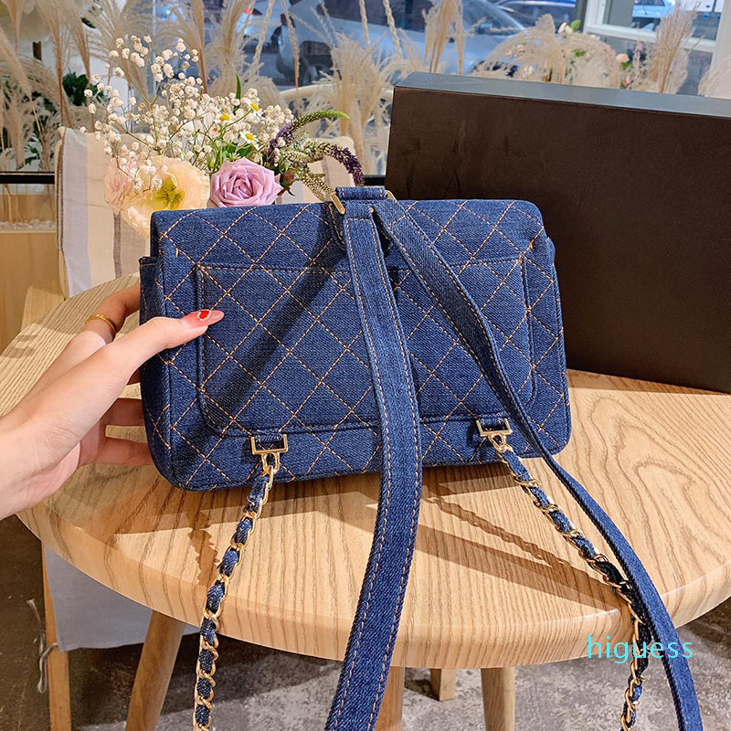 Designer- Women Denim Blue Shoulder Small Bags Backpack Classic Flap Chain Springs Mini Double Used Vanity Case Turnlock bags
Designer- Women Denim Blue Shoulder Small Bags Backpack Classic Flap Chain Springs Mini Double Used Vanity Case Turnlock bags