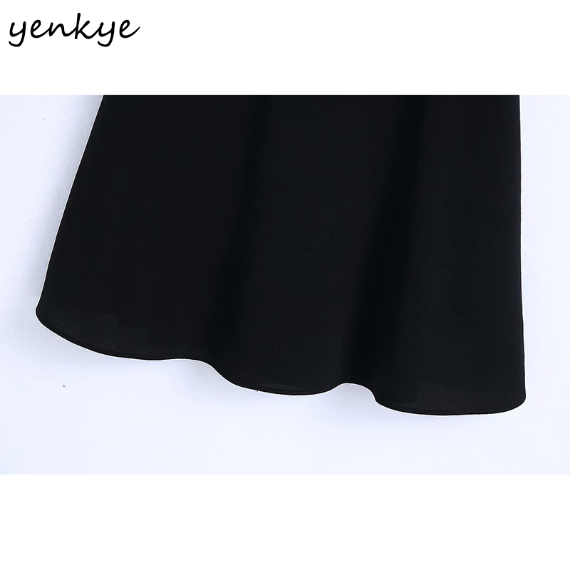 YENKYE Sexy Side Opening Waist Dress Women V Neck Sleeveless A-line Mini Vintage Black Dress Female Summer Tank Vestido 210515