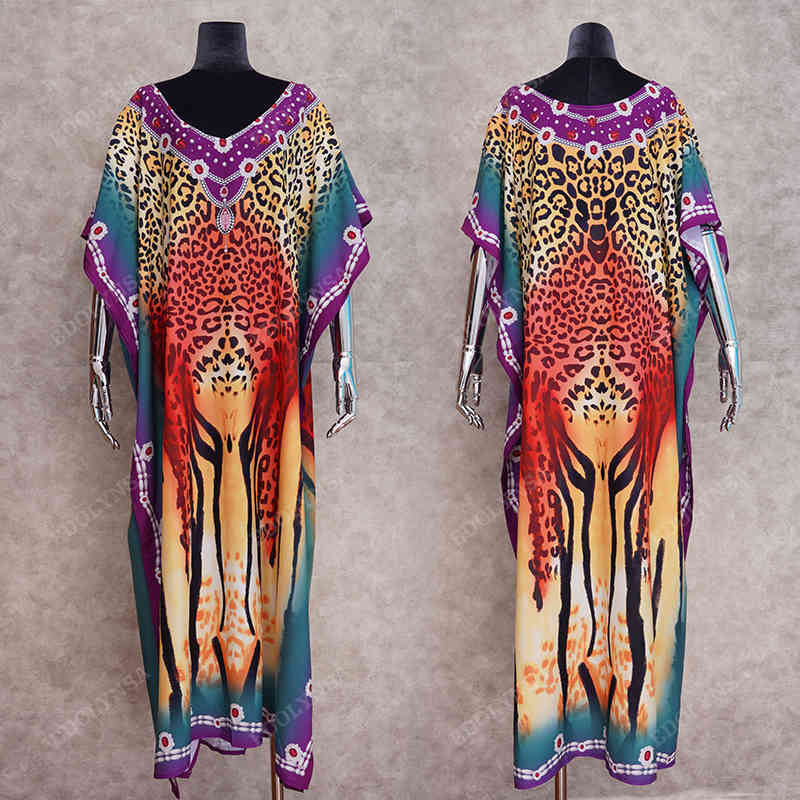 Quick-drying Swimwear Cover-ups Bohemian Leopard Printed Summer Dress Cotton Tunic Women Beach Wear Swim Suit Cover Up Q990 210420