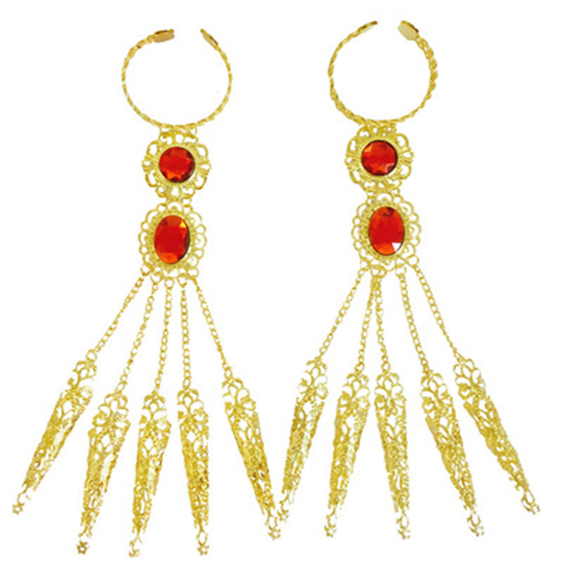 

Fashion Indian Thai Golden Finger Bracelets Shining Red Crystal Girl's Belly Dance Bracelet Jewelry