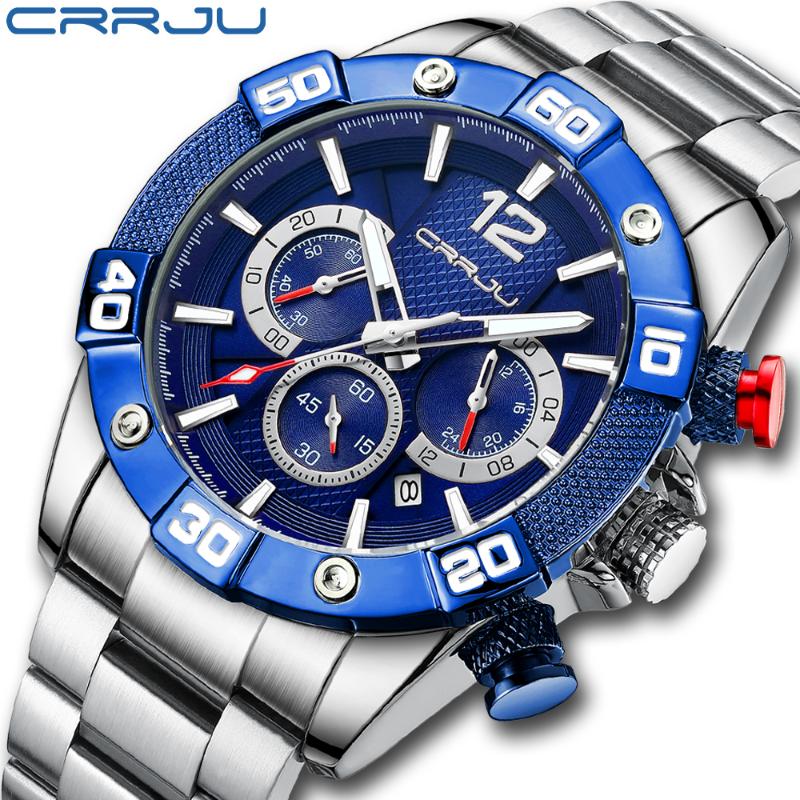 Wristwatches Men Watch CRRJU Top Sports Quartz Big Watches Full Steel Waterproof Chronograph Wristwatch Relogio Masculino, Blue
Wristwatches Men Watch CRRJU Top Sports Quartz Big Watches Full Steel Waterproof Chronograph Wristwatch Relogio Masculino, Blue