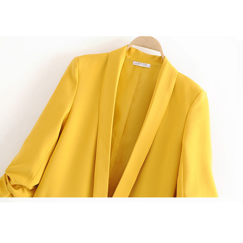 autumn candy color flip leader fold thin casual jacket female Yellow red casual holiday women's coat Simple 210507