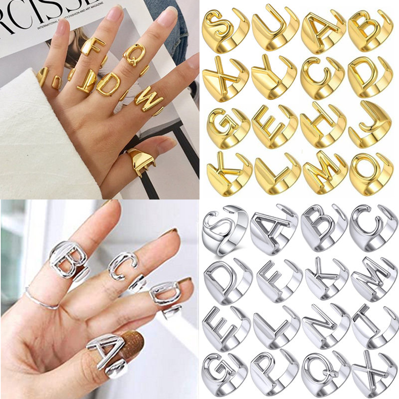 Chunky Wide Hollow A-Z Letter Metal Adjustable Opening Ring Initials Name Alphabet for Women Rings Party Fashion Love Woman Gift Jewelry от DHgate WW