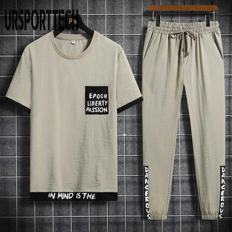 Tracksuit Men sets Summer Casual Men's Set 2 Pieces Man Suit Sportswear Outfits Short Sleeve T-shirt +Pants Joggers Set 210528
