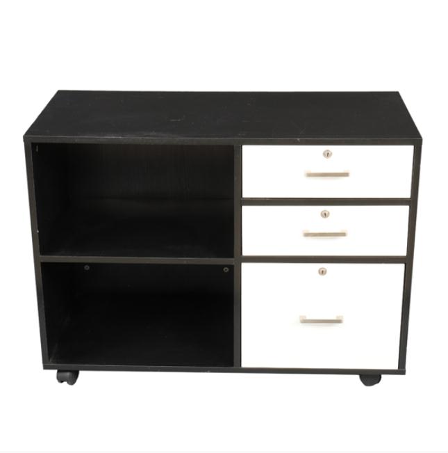 Bedroom Furniture FCH Wood File Cabinet 3 Drawer and 2 Open Shelves Office Storage with Wheel Printer Stand, 35.5"L x 15.7"W x 26"H