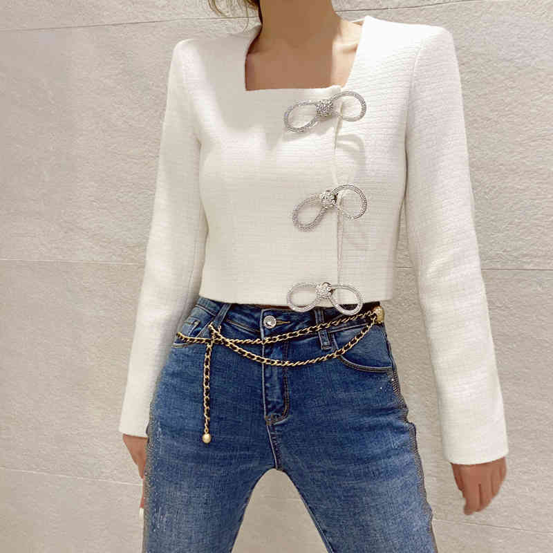 Autumn coat with a long sleeve Butterfly Button sweater age season of cultivate one's morality short thin 210506