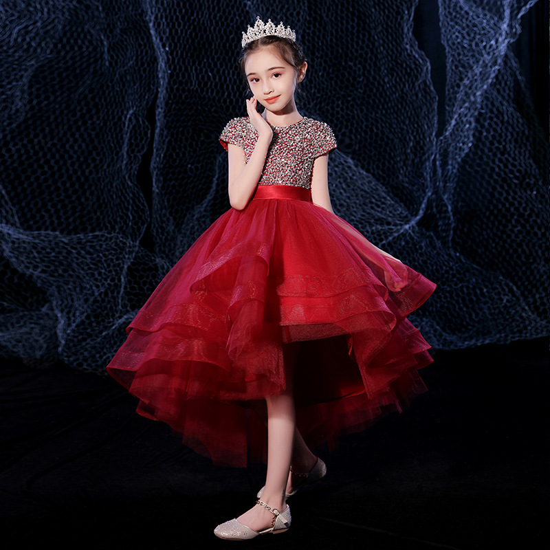 Sequined Girl's Dresses Lace Embroidery Flower Girl Spaghetti Ball Gown Tulle Little Baby Birthday Communion Pageant Gowns Dresses for Girls