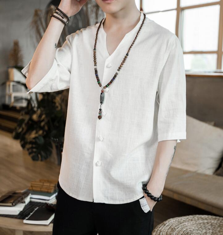 M-5XL 2021 Men Clothing Hair Stylist Fashion Street Summer Chinese Style Linen Buckle Shirt Plus Size Costumes Men's Casual Shirts