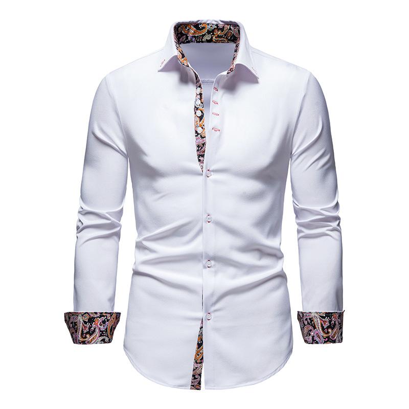 Mens Paisley Cotton Long Sleeve Dress Shirt Floral Print Casual Retro Button Down Shirts Men Slim Fit Chemise Homme Men's
